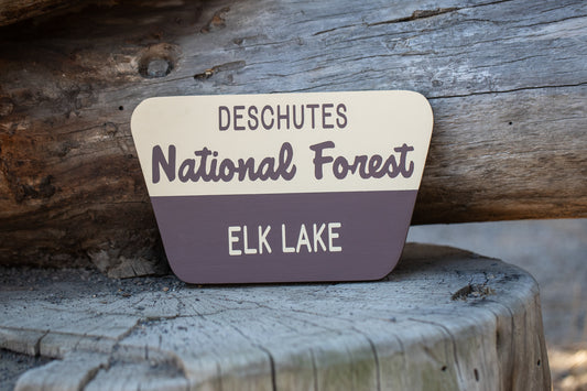 Elk Lake replica Forest Service Sign